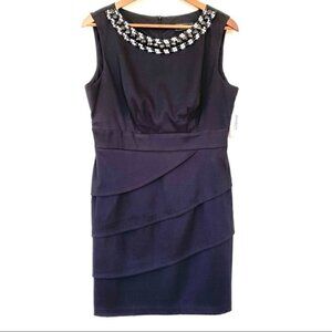 Dressbarn Collection sleeveless dress with crew  neckline and gems, petite size